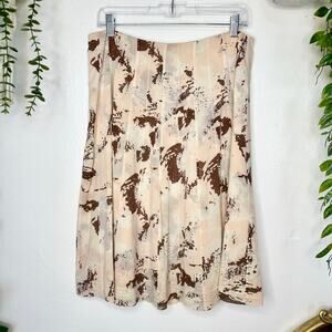 TSE Abstract Peach + Coffee Geo Print Flared Knee Length Silk Chiffon Skirt 10